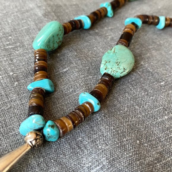 Turquoise Howlite and Brown Bead necklace - Picture 3 of 5